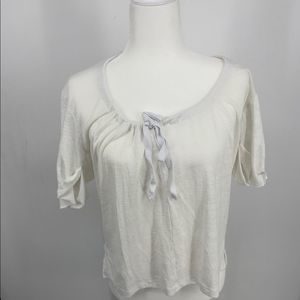 BOBI white short sleeve top, S, soft, tuck sleeves, Open back, Tie neck